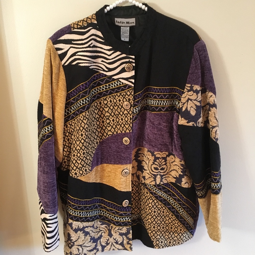 Indigo Moon patterned button up jacket size L